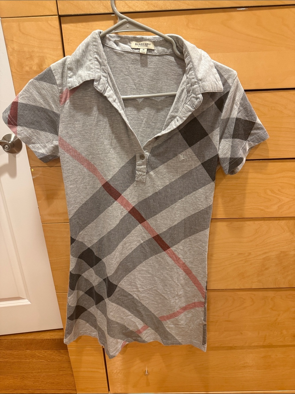 Burberry Gray Plaid High-Low Dress with Pink Accent